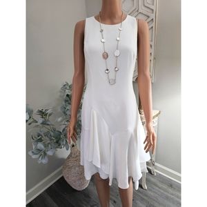 Elie Tahari Lalana White Asymmetry Ruffle Hem Shift Dress Size 6